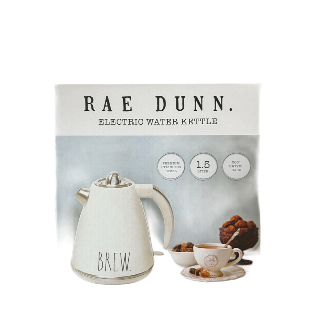 Rae Dunn "BREW" Electric Water Kettle - 1.5L - White/Stainless NWT